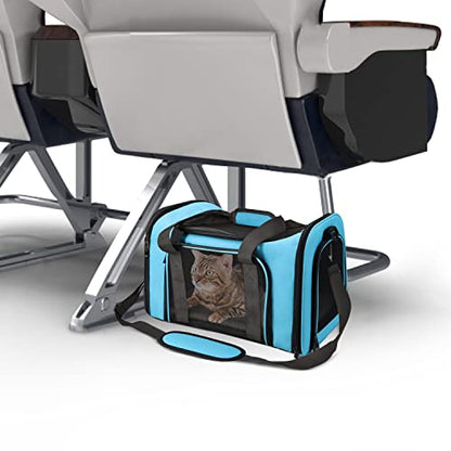 Henkelion Pet Carrier for Small Medium Cats Puppies up to 15 Lbs, Airline Approved Small Dog Travel Puppy Carrier Soft Sided, Collapsible - Blue - color: Blue, size: 17.0"L x 11.0"W x 11.0"H