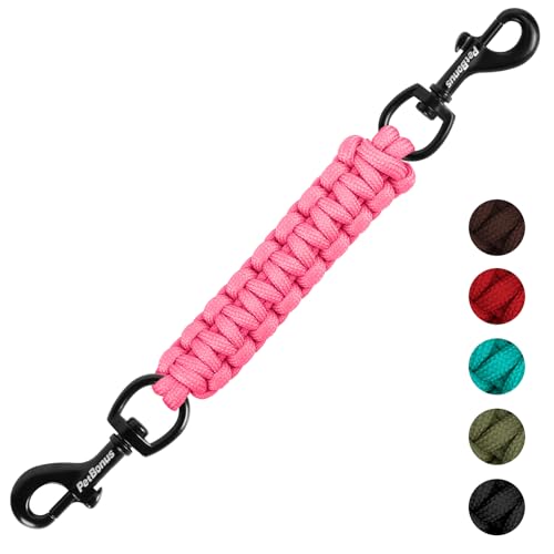 Dog Collar Safety Clip, Handmade Backup Safety Strap for Dog Harness, Prong, Pinch Collar, Double Ended Clasp Leash Connector (Pink) - color: Pink