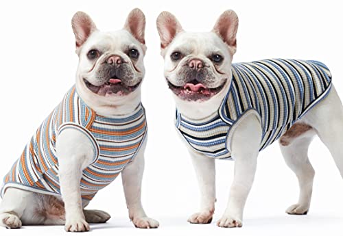 Dog Shirts Vest Cotton Striped T-Shirt, Sleeveless Stretchy Pet Clothes for Small Dogs, 2-Pack Soft Breathable Puppy Tank Top Cat Tee (Small, Blue,Yellow) - color: Blue,Yellow, size: Small