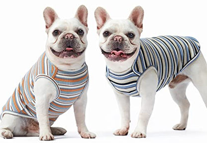Dog Shirts Vest Cotton Striped T-Shirt, Sleeveless Stretchy Pet Clothes for Small Dogs, 2-Pack Soft Breathable Puppy Tank Top Cat Tee (Small, Blue,Yellow) - color: Blue,Yellow, size: Small