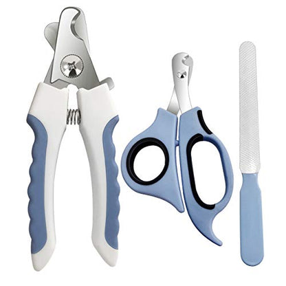 Pet Nail Clippers and Trimmers Set Safety Guard to Avoid Over Cutting Razor Sharp Blades Grooming Tool for All Small Large Dog Cat Blue - color: Blue