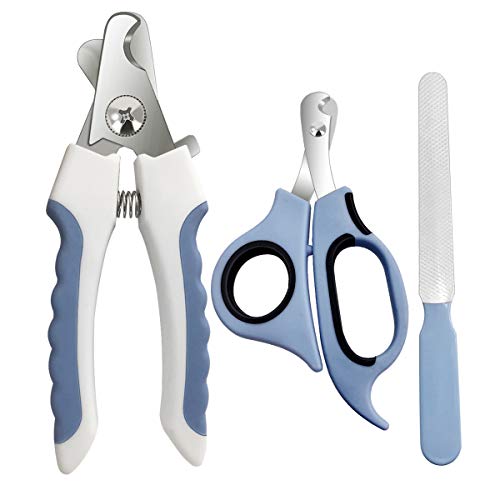 Pet Nail Clippers and Trimmers Set Safety Guard to Avoid Over Cutting Razor Sharp Blades Grooming Tool for All Small Large Dog Cat Blue - color: Blue