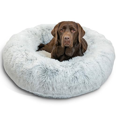 Best Friends by Sheri The Original Calming Donut Dog Bed for Large Dogs up to 100 lbs, Shag Faux Fur, Frost Gray, Large, 36" x 36" - color: Frost Shag, size: Large