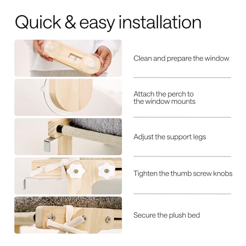 Foldable Cat Window Perch for Cats Inside – Pet Hammock Sill Extender – Cat Hammock for Windowsill, Shelf, Wall – 4 Heavy Duty Suction Cups, Sturdy Frame, Screws – 1 Plush & 1 Textile Window Cats Bed