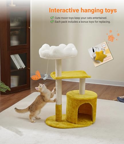 Happi N Pets Cat Tree, 33" Multi-Level Cloud Cat Tree Tower with Cozy Padded Bed & Large Condo for All Sized Cats, Featuring Scratching Posts, Viewing Perch & Toys, Stable Small Cat Tower - size: 33" with Condo