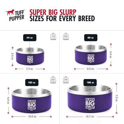 Tuff Pupper Heavy Duty Insulated Dog Bowl | Double Wall Stainless Steel Dog Food Dish | Non-Slip Spill Proof Dishwasher Safe Cat Bowl | Water Dish for Feeding Large Medium Small Pets (188oz, Purple) - color: Royal Purple, size: 188oz