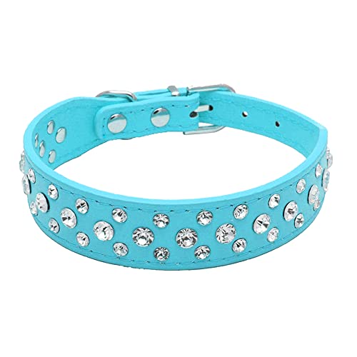Rhinestone Dog Collar, Bling Rhinestone PU Leather Crystal Diamond Pet Dog Cat Puppy Collar Black S M L XL (XS, Light Blue) - color: Light Blue, size: XS