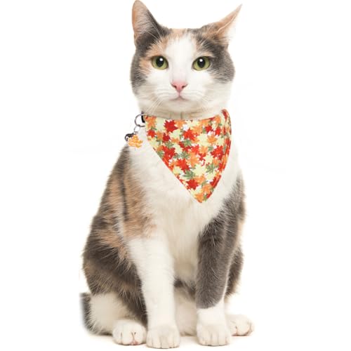 Thanksgiving Day Cat Collar Fall Breakaway with Bandana and Bell Autumn Holiday for Kitty Adjustable Safety - color: Maple leaf-bandana