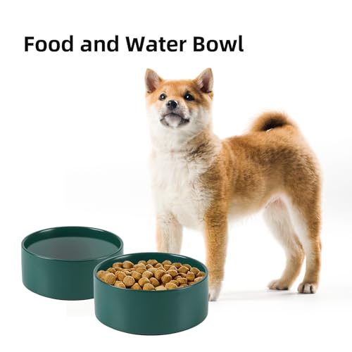 Havniva 6.1” Ceramic Dog Bowls, Dog Food and Water Bowl for Small & Medium Dogs, Durable Dog Water Bowl with Non-Slip Rubber Base Large Capacity Pet Feeding Bowl - color: Matte Dark Green, size: 6.1 Inch