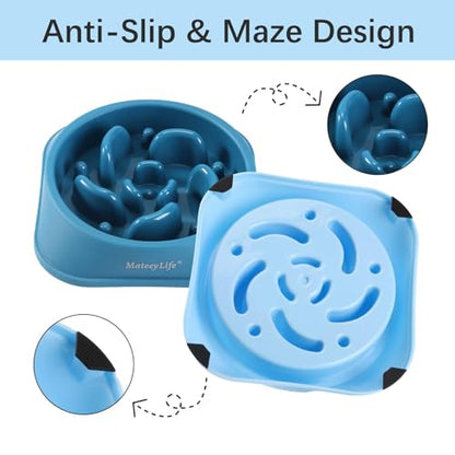 MateeyLife Slow Feeder Dog Bowls 2PCS, Anti-Choking Puzzle Dog Food Bowls, Anti-Slip Interactive Feeding Slow Down Eating, Bloat Stop Maze Dishes for Medium Breeds - color: A-LightBlue&DarkBlue, size: Medium
