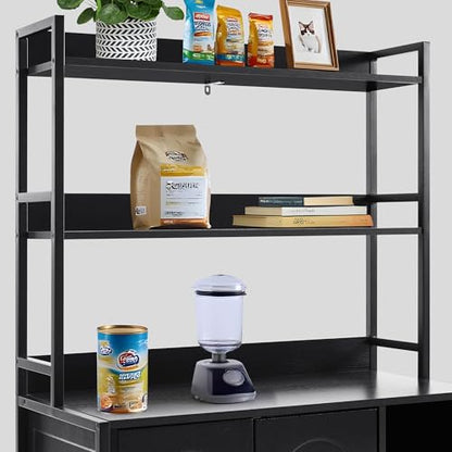 Garvee Cat Litter Box Enclosure with Shelves, 52'' Large Hidden Cats Furniture for Most Litter Box, Wood Enclosed Dog Proof Cat Kitty Cabinet with Scratch Mat Black - color: Black-1