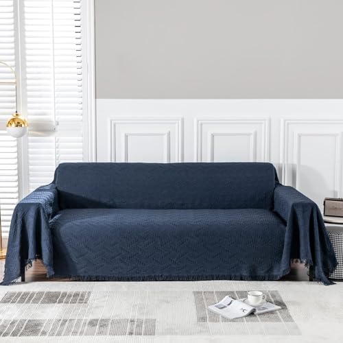 MEETSKY Couch Cover Sofa Covers for 3 Cushion Couch Sofa Protector Sectional Couch Covers for Pets Sofa Throws Living Room Geometrical Sofa Slipcovers for Dogs (X-Large, 91" x 118", Navy) - color: Navy, size: 91" x 118" | X-Large