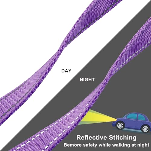 Jiozermi 10ft Dog Leash with 3 Handles, Heavy Duty Dog Lead with Padded Traffic Handle, Reflective Stitching Large Leash for Running Walking Training(Purple) - color: Purple