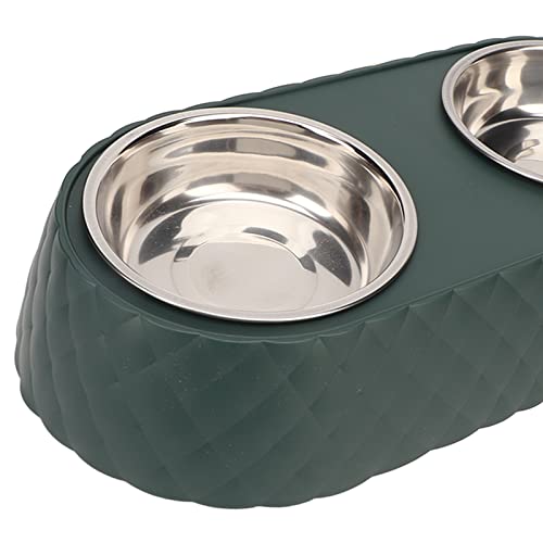 Stainless Steel Double Pet Bowls with Bowknot Decor Holder, Prevent Slip Cat and Dog Food Water Bowls, Cat Food Bowl Elevated, Dog Bowls Elevated, Cat Food and Water Bowl Set(Dark Green) - color: Dark Green