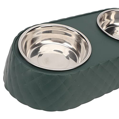 Stainless Steel Double Pet Bowls with Bowknot Decor Holder, Prevent Slip Cat and Dog Food Water Bowls, Cat Food Bowl Elevated, Dog Bowls Elevated, Cat Food and Water Bowl Set(Dark Green) - color: Dark Green