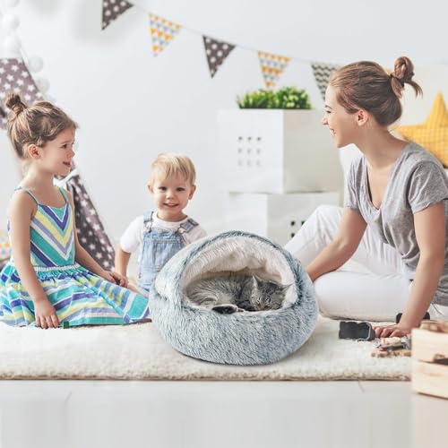 CATISM Cozy Cat Pod - Plush Hooded Cat Bed Cave, Self Warming, Removable Washable with Non-Slip Bottom - color: gray, size: 21.0"L x 21.0"W x 15.0"Th