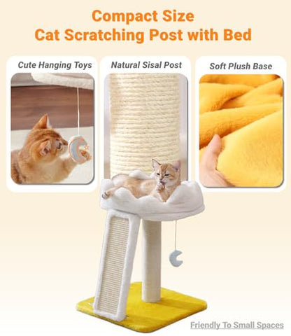 Happi N Pets Cat Tree, Cloud Cat Tower with Soft Bed, Cat Scratching Post & Pad with Larger Perch for Window Viewing, Small Cat Tree with Cute Toys, Bonus Catnip - size: 22" with Scratching Pad