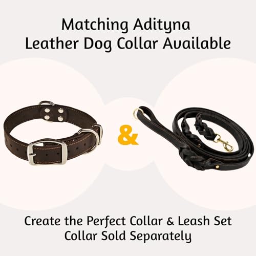 ADITYNA - Double Handle Leather Dog Leash 6ft - Heavy Duty Braided Dog Leash with Traffic Handle - Lead for Training and Walking Medium Large Breeds (Black, Two Handles 6 Foot x 5/8") - color: Black, size: Two Handles 6 foot x 5/8"