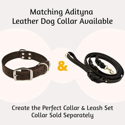 ADITYNA - Double Handle Leather Dog Leash 6ft - Heavy Duty Braided Dog Leash with Traffic Handle - Lead for Training and Walking Medium Large Breeds (Black, Two Handles 6 Foot x 5/8") - color: Black, size: Two Handles 6 foot x 5/8"