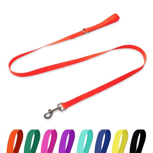 Waterproof Dog Leash, 5/6 FT Durable Odor-Proof Dog Leashes with Strong Metal Hooks Fits Small Medium or Large Dogs (Orange, 6FT - 1 inch Width) - color: Orange, size: 6FT - 1 inch Width