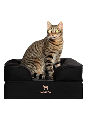 NOAH & PAW Small Dog Bed, 20x15x8 Inch, Cat Bed for Indoor Cats, Orthopedic Eggshell Memory Foam Infused with Cooling Gel, Waterproof Inner Cover Machine Washable (Denim Collection) - color: Black, size: Small