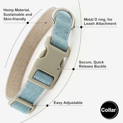 Plutus Pet Cotton Hemp Dog Collar and Leash Set, Adjustable Collar for Small, Medium, and Large Dogs, Heavy Duty and Soft on Skin, Light Blue, XS - color: Light Blue, size: X-Small