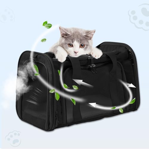 Roaringkitty Travel in Style: Portable Pet Carrier for Small Pets up to 15 Lbs- Airline Approved, Collapsible & Comfortable cat/Puppy Soft Sided Bag (Black)