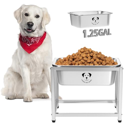 1.25 Gallon Elevated Large Dog Water Bowl, 10.23" Raised Stainless Steel Bowl for Medium Large Breed, Elevated Dog Water Bowl with Full Metal Stand, Easy to Clean and Assemble for Indoor Outdoor - color: 10.23 in Bowls Elevated- 1.25gallons