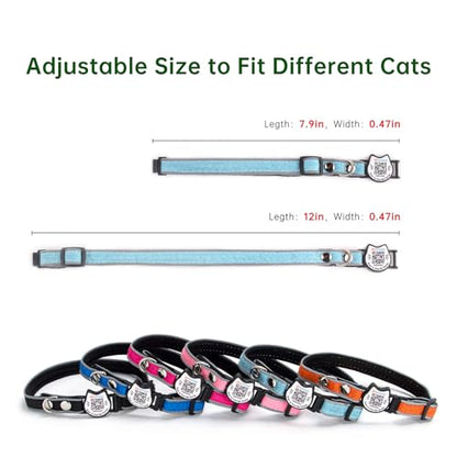 Cat Collar with Bells Reflective Cat Collars Breakaway with Oxford Cloth Soft Padding Adjustable Kitten Collar with QR（CodeCaribbean Blue） - color: Caribbean Blue