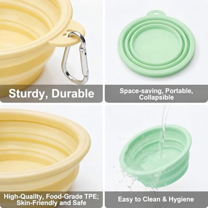 Collapsible Dog Bowls 2-Pack, Portable Travel Dog Bowl with Carabiner, Food-Grade BPA-Free Silicone Pet Food & Water Bowl for Dogs & Cats, Hiking Walking Camping (Yellow and Light Green) - color: Yellow and light green