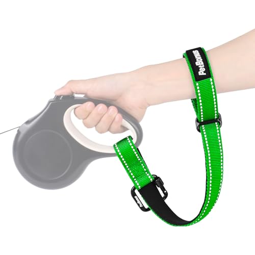 Dog Leash Wrist Strap, Safety Strap for Retractable Leash, Lockable Reflective Short Dog Walking Lead with Adjustable Soft Padded Handle, Extra Layer Security for Pet Stroller (Grass Green) - color: Grass Green, size: 1 Pack