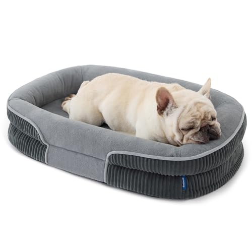 Bedsure Orthopedic Dog Bed Medium Size Dog - 360° Oval Bolster Medium Dogs Beds for Senior Dogs with Waterproof Washable Cover, Comfort Pet Sofa Couch with Ultra-Soft Fleece, Grey, 30" - color: Charcoal, size: 30"lx20"wx6.5"th