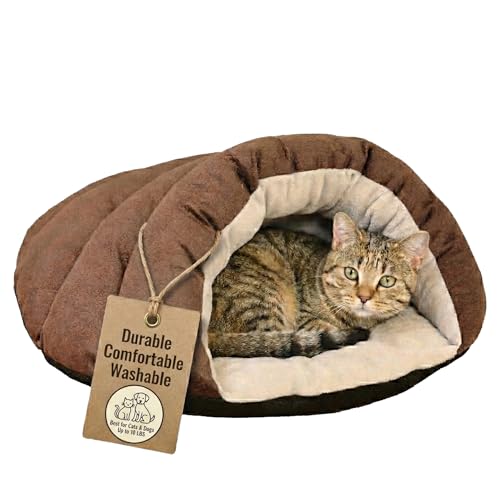 SPOT Sleep Zone Cuddle Cave Pet Bed | Soft, Plush Interior for Cats and Small Dog Breeds | Attractive and Durable Faux Suede Exterior | Machine Washable | Pet Safe - style: Brown