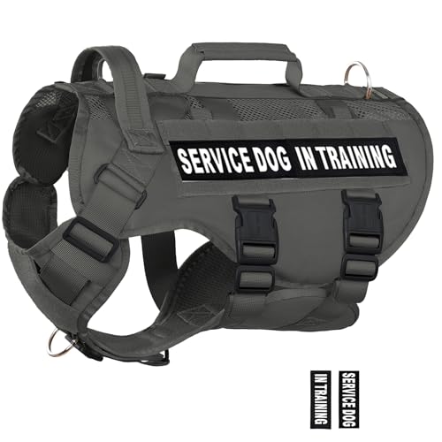 Service Dog Vest for Large Dogs, Grey Tactical Harness with Military MOLLE, Breathable Mesh & 39g Metal Buckle - Size XL for Training & Hiking - color: Grey, size: XL