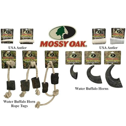 QT Dog Mossy Oak: Water Buffalo Horn & Tug Dog Chew - 34" Slip-Knot Natural Cotton Rope, Pet Toy, No Preservatives, Horn, Long-Lasting, Combines Play-Chewing - style: 34"