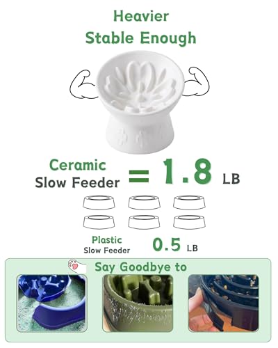 Ceramic Slow Feeder Cat Bowl, 15° Tilted Elevated Cat Slow Eating Bowl for Neck Protection, Anti Vomiting Dog Slow Feeder, Whisker Friendly & No Black Chin for Cats and Small Dogs, White - color: 01-White