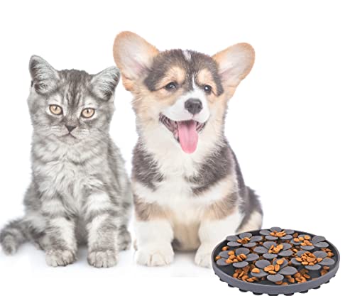Slow Feeder,Cat Help Slow Down Eating Speed Cut Flower Silicone Rubber Cute Slow Feeder for Puppy/Cat/Dog - color: Gray