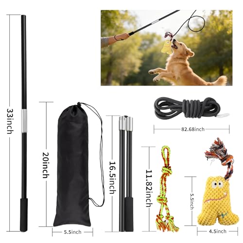 Flirt Pole for Dogs Heavy Duty - Dog Chase Toy with Squeak Toy & Braided Rope, Upgraded XL Carry Bag, Lightweight Interactive Wand for Small Medium Breeds, Indoor & Outdoor Training