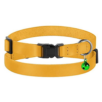 Breakaway Cat Collar with Bell - Leather Adjustable Kitten Collars with Safety Quick Release Buckle - Soft Small Pet Collars for Girl & Boy Cats (Yellow) - color: Yellow