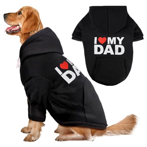 Dog Basic Hoodie Soft Dog Clothes Cold Weather Sweaters for Medium Large Dogs Cozy Fabric Warm Sweatshirt with Leash Hole for Boys (I Love My DAD, X-Large (35-55 lbs)) - color: I LOVE MY DAD, size: X-Large (35-55 lbs)