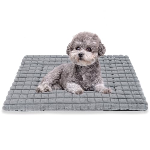 Dog Bed Washable Crate Mattress,Anti-Slip Memory Foam Soft Warm Pet Cushion for Small Medium Dogs, Calming Fluffy Sleeping Kennel Pad XH082 (35''x24'',Grey) - color: Grey, size: 35''x24''