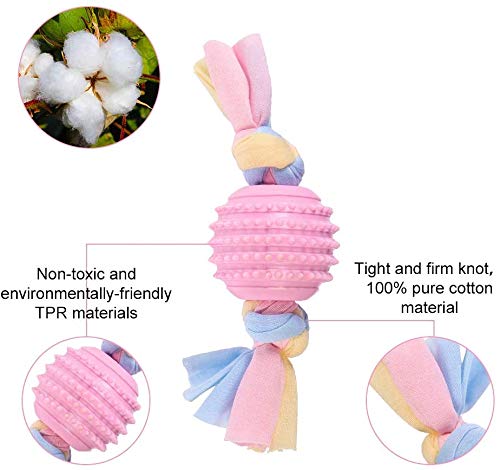 Dog Chew Toys, 7pcs Dog Puppies Teething Chewing Toy Set with Ball and Colorful Ropes, Interactive Pet Toys for Small and Medium Dogs (Pink) - color: Pink
