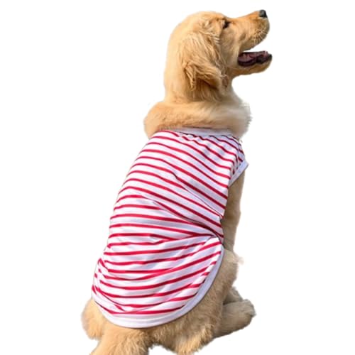 Summer Large Dog Shirt for Girl Boy Red White Striped Cotton Dog T-Shirt Breathable Basic Tank Top Sleeveless Doggy Vest Cooling Pet Clothes for Big Dog 44-55 LB (Red-1, 5XL) - color: Red-1, size: 5XL (44-55 lbs)