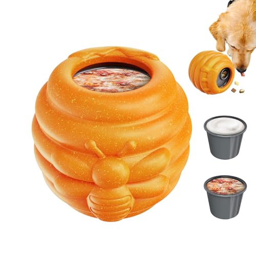 Dog Enrichment Toy for Aggressive Chewers - Interactive Dog Puzzle Toy for Boredom - Durable Nylon Honey Pot Treat Dispenser & Slow Feeder - Frozen Lick Toy with Removable Cups, Orange