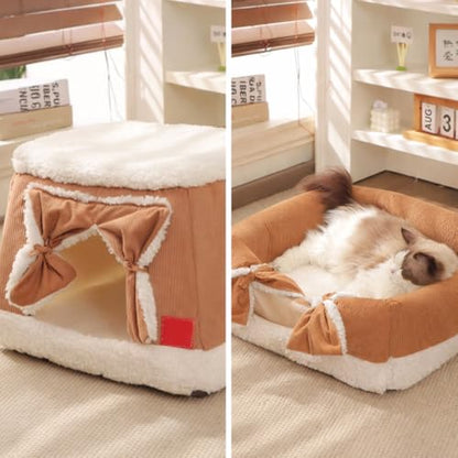 Pet House, Cat Bed for Indoor Cats, Cat Cave, Foldable Cat Cave, Bed for Large and Small Pets (Brown, Medium) - size: Medium
