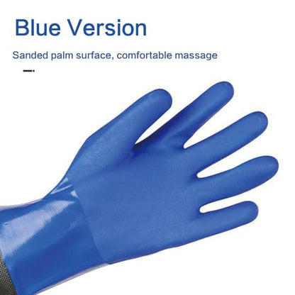 YOFANG 27.2" Pet Grooming Bathing Gloves,Extra Long Waterproof Rubber Washing Gloves for Dogs & Cats,Anti-Bite Anti-Scratch Hair Removal Cat Bath Gloves with 3000+ Massage Particles,Blue/Green ﻿ - color: Blue and Green