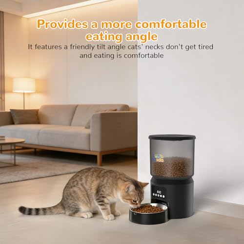 Automatic Cat Feeders, 4L Timed Cat Dry Food Dispenser Auto Pet Feeder for Cats and Small Dogs Dual Power Supply 9 Meals Programmable 1-15 Portion Per Day with Stainless Bowl Easy Clean - color: Black-1