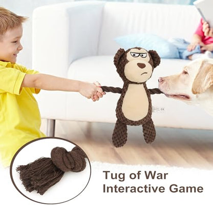 Dog Toys, Dog Squeaker Toys with Crinkle Paper, Stuffed Animal Dog Plush Chewing Toy, Cotton Rope Interactive Toys for Puppy, Small, Middle Dogs (Brown Monkey) - color: Brown