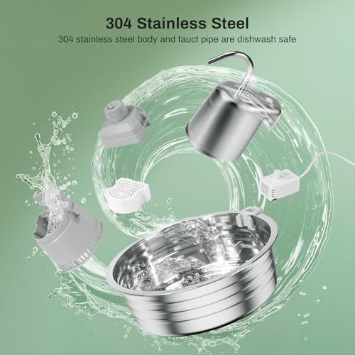 Cat Water Fountain, 4L/135OZ Stainless Steel Pet Fountain Dog Water Dispenser Bowl Cat Drinking Fountains Watering Supplies with Ultra-Quiet Pump for Cats, Dogs, Multiple Pets Indoor