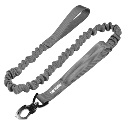 OneTigris Tactical Dog Training Leash Bungee Leash with 2 Control Handle Quick Release Nylon Leads Rope(Grey) - color: Grey